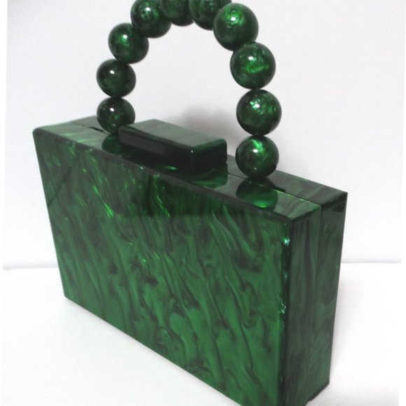 SPECTACULAR Green Purse Marbled Acrylic Handbag or Shoulder Bag Never Used - Picture 2 of 7